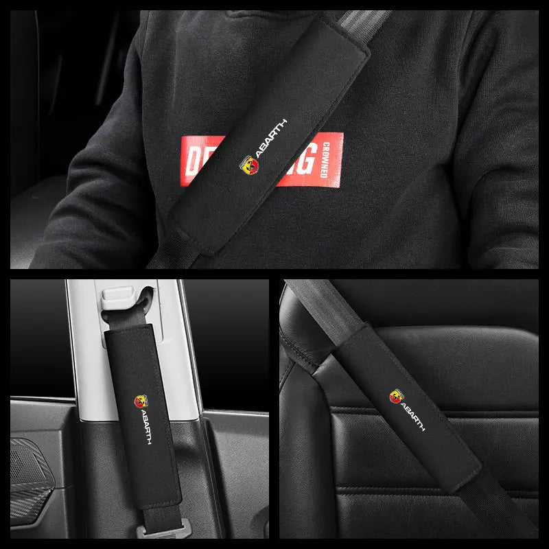 Abarth Style Passenger Belt protection, here it shows how it looks in the car - M-Pure Dynamics