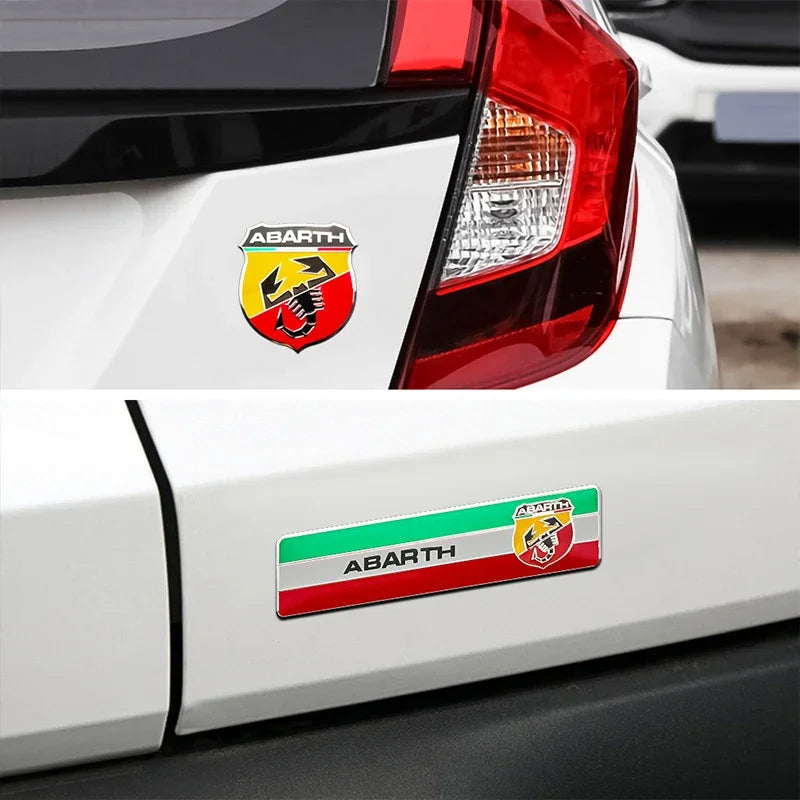 Abarth badge, here the photo shows the badge on the car- M-Pure Dynamics