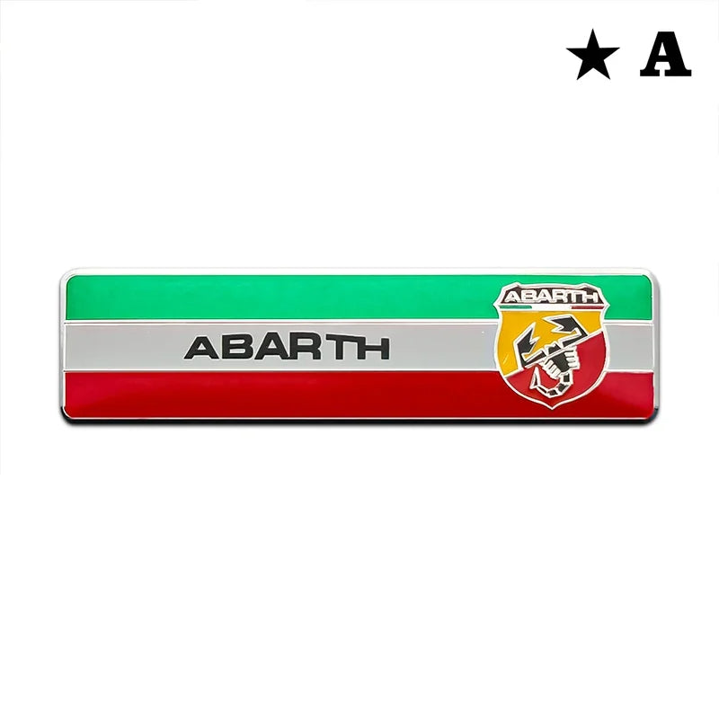 Abarth badge, shows the badge up close- M-Pure Dynamics