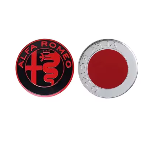 Alfa Romeo Symbol for back, front and Steering Wheel, compatible with Alfa Romeo Giulietta Stelvio MITO Giulia, the photo shows the black and red look - M-Pure Dynamics