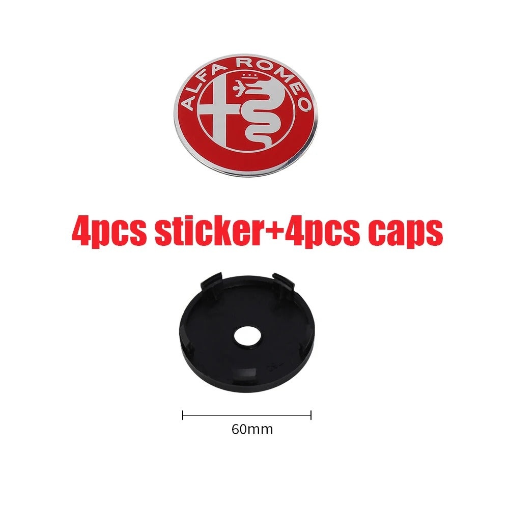 Wheel Caps for Alfa Romeo Giulietta 147 Giulia Spider GT MiTo Stelvio 159 TZ3, here it shows the White&Red Variant and also the dimensions wich are 60mm - M-Pure Dynamics