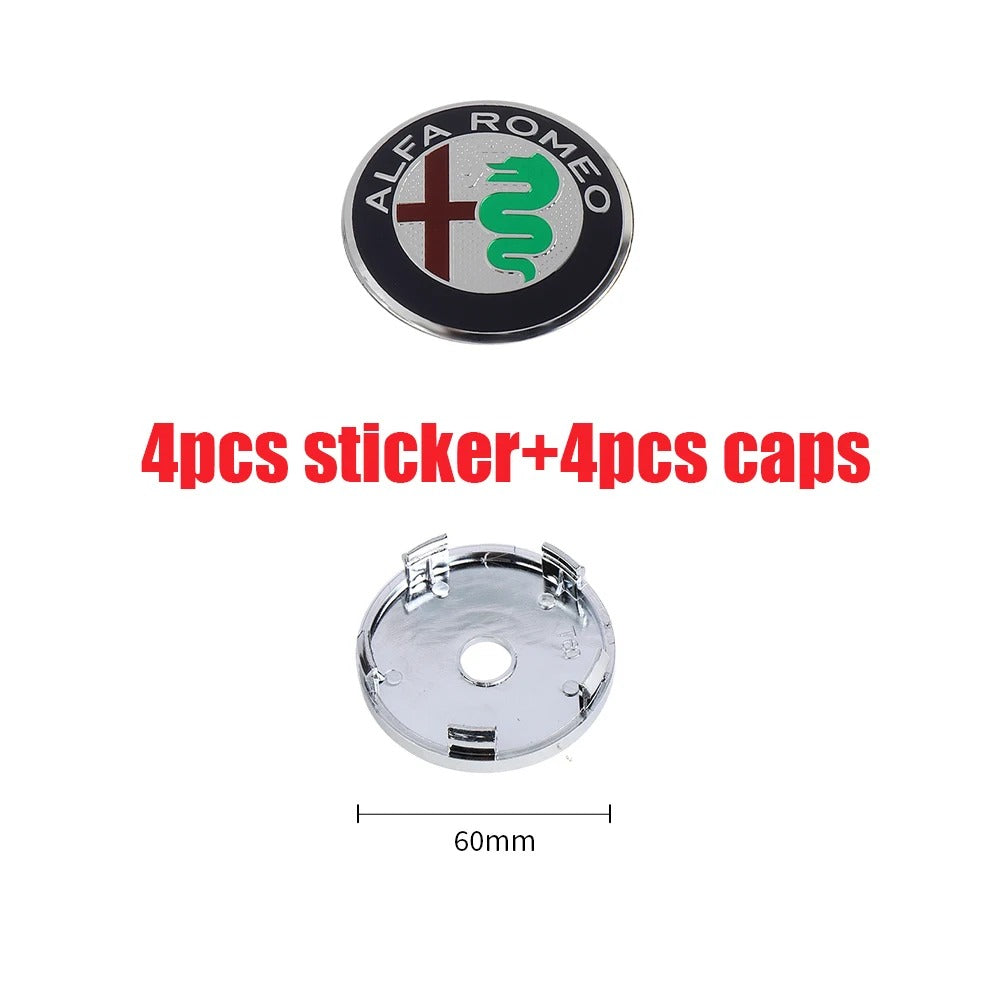 Wheel Caps for Alfa Romeo Giulietta 147 Giulia Spider GT MiTo Stelvio 159 TZ3, here it shows the classic Alfa Romeo Style with the Silver caps, and also the dimension wich are 60mm- M-Pure Dynamics