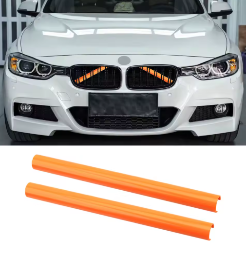 2PCS Front Grille Trim Strips for BMW F10 E60 F30 F32 F20 F22 F06 F02 F25 F26 G20 1 2 3 4 5 6 7 serie, , the photo shows the front grille with the orange color - M-Pure Dynamics