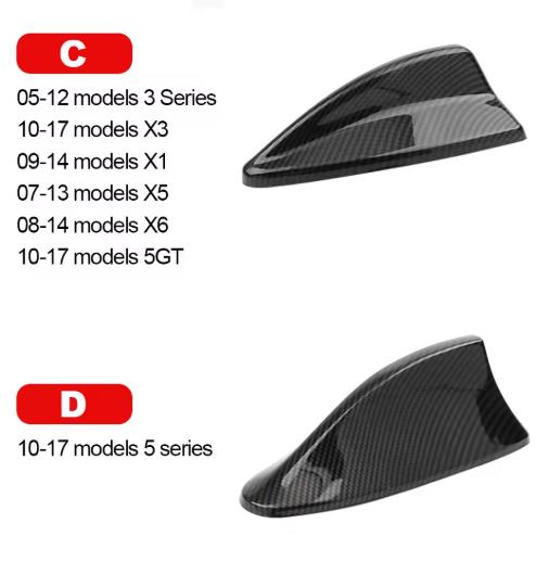 BMW Shark Fin Antenna for MW M2 M3 M4 123457 Serie X1 X3 F22 F30 F34 F80 F87 F32 F36 F82 G11 G20 G12 G30, the photo shows the different antennas for every models - M-Pure Dynamics