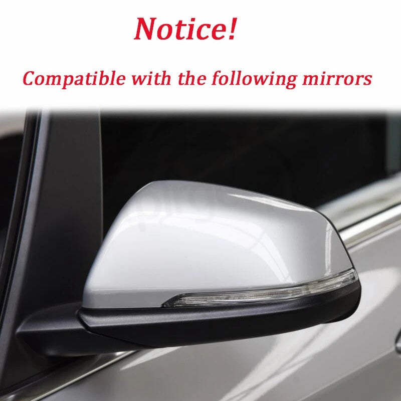 This photo shows up close the mirror caps mounted on the car