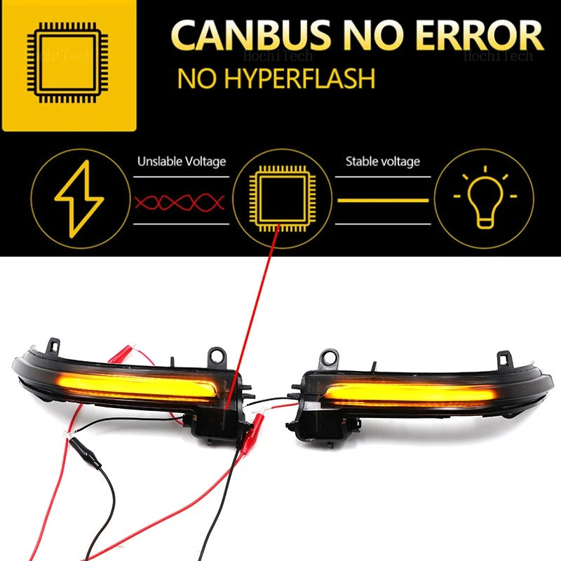 This photo shows the dynamic mirror light in action and it shows that it doesn't have errors
