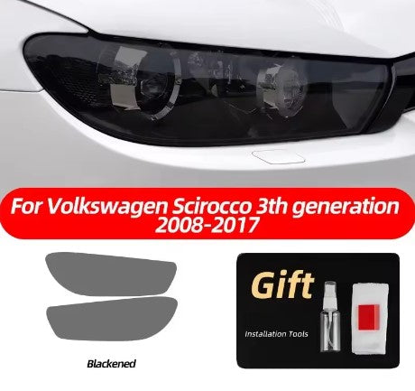 Front Mirror Tinted Headlight film for Volkswagen Scirocco MK3 TDI R Line 2008-2017, the photo shows the black-out mirror with the kit - M-Pure Dynamics