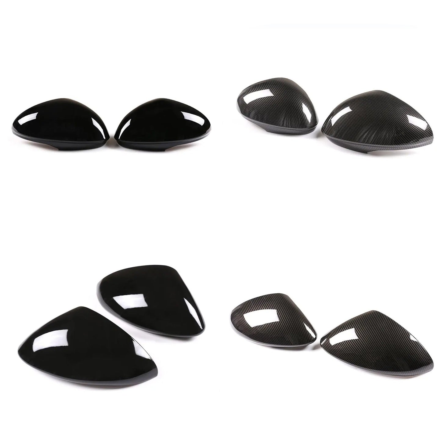 Carbon fiber car mirror cover set on a white background