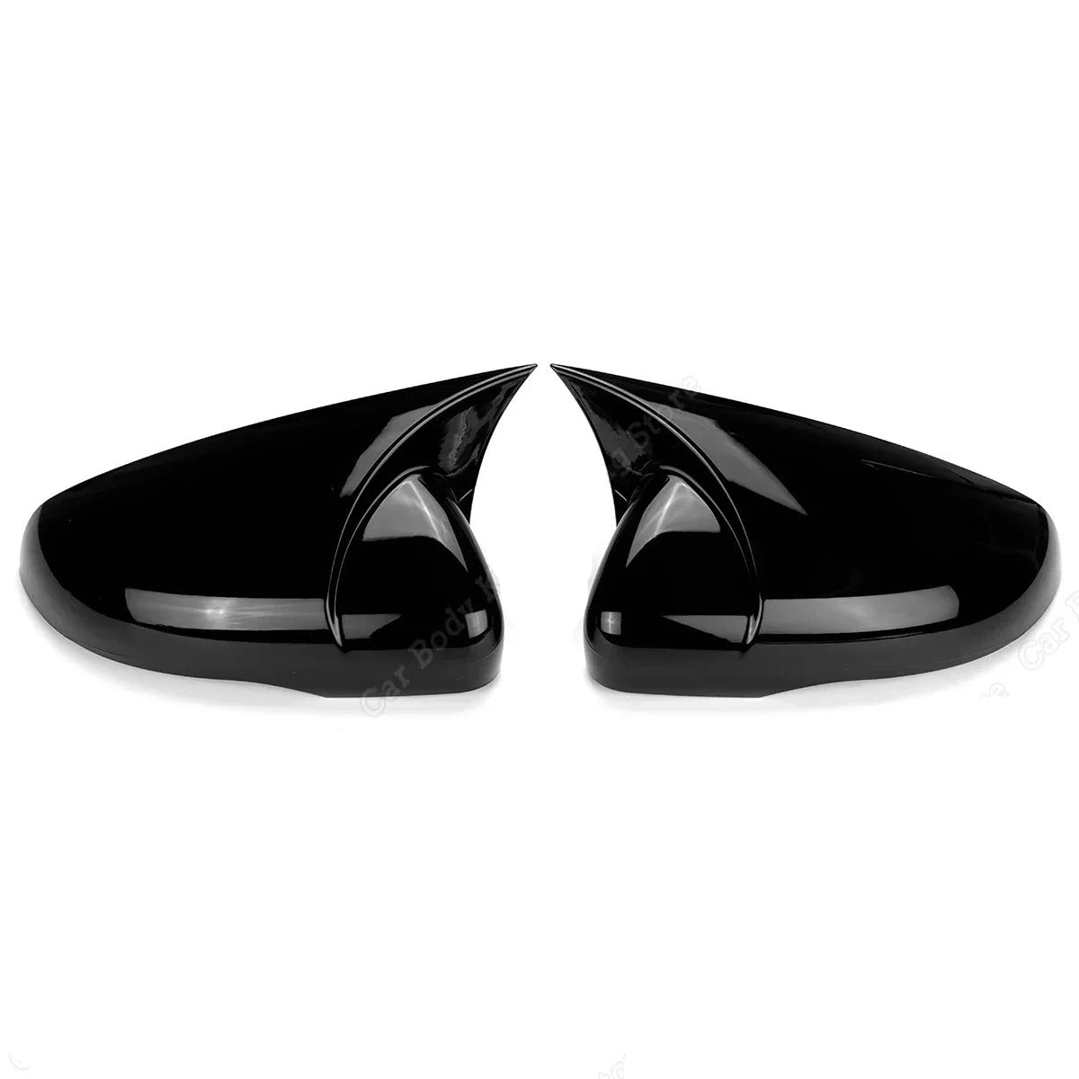 Pair of black car side mirrors on a white background