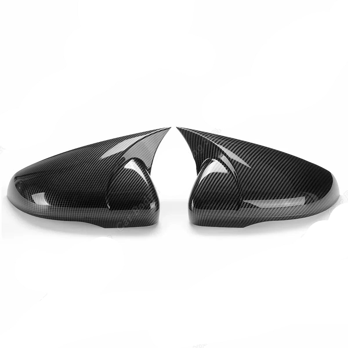 Carbon fiber car mirror covers on a white background