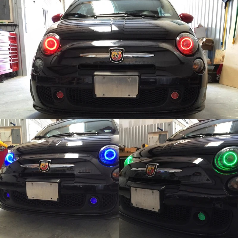 Kit Angel Eye RGB for Abarth 500 , here it shows the angel eye kit with the different colors - M-Pure Dynamics