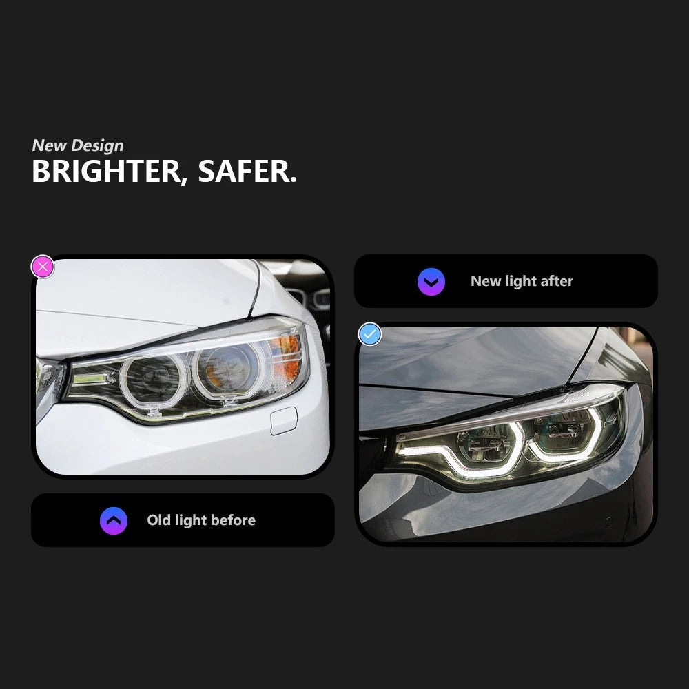The Photo shows the product mounted on the car, with the beutiful DLRs of Bmw in full depiction, with the before and after