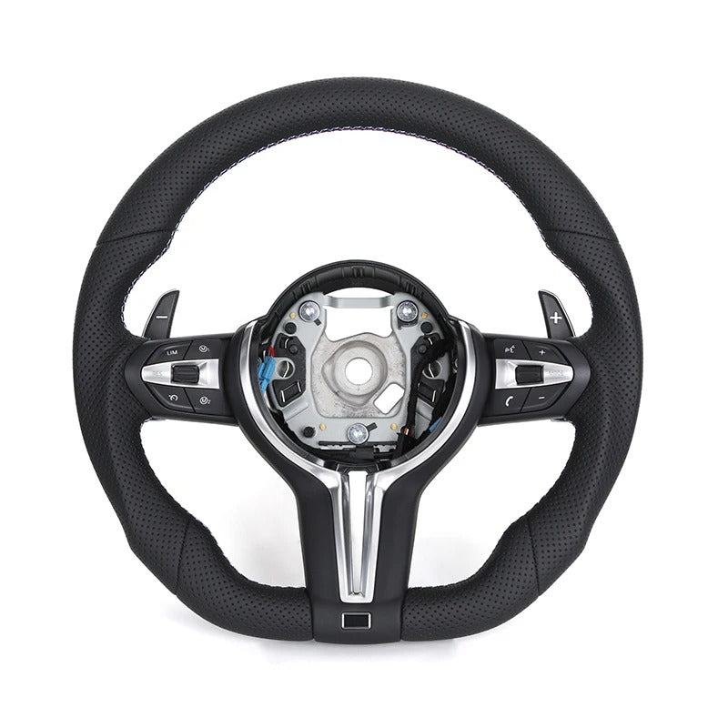 Steering Wheel M-Sport Leather for F10 F11 F15 F16 F20 F30 F31 F32 F36, here the photo shows te steering wheel up close- M-Pure Dynamics