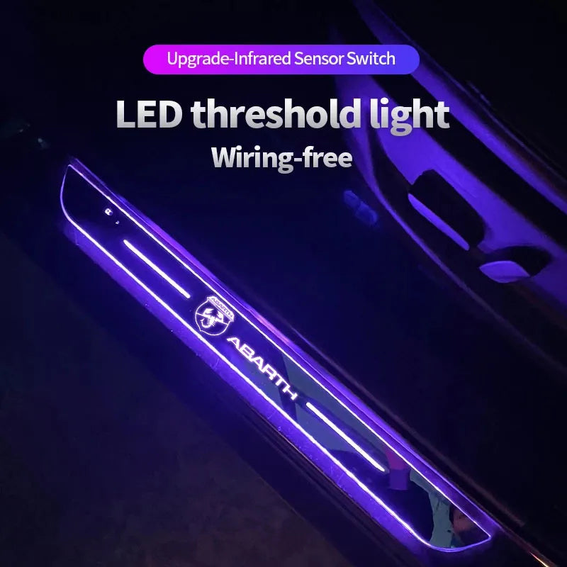 Front and Rear Door LED Sill Plat for Abarth, led light on - M-Pure Dynamics