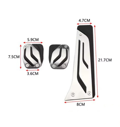 Metal Pedal Cover for BMW 1 2 3 4 F20 F21 F22 F23 F24 F30 F31 F32 F33 F34 F35 F36 F80 F82 F83 E81 E82 E88 E90 E91 E92 E93 the photo shows the metal cover of the pedals with the dimensions - M-Pure Dynamics