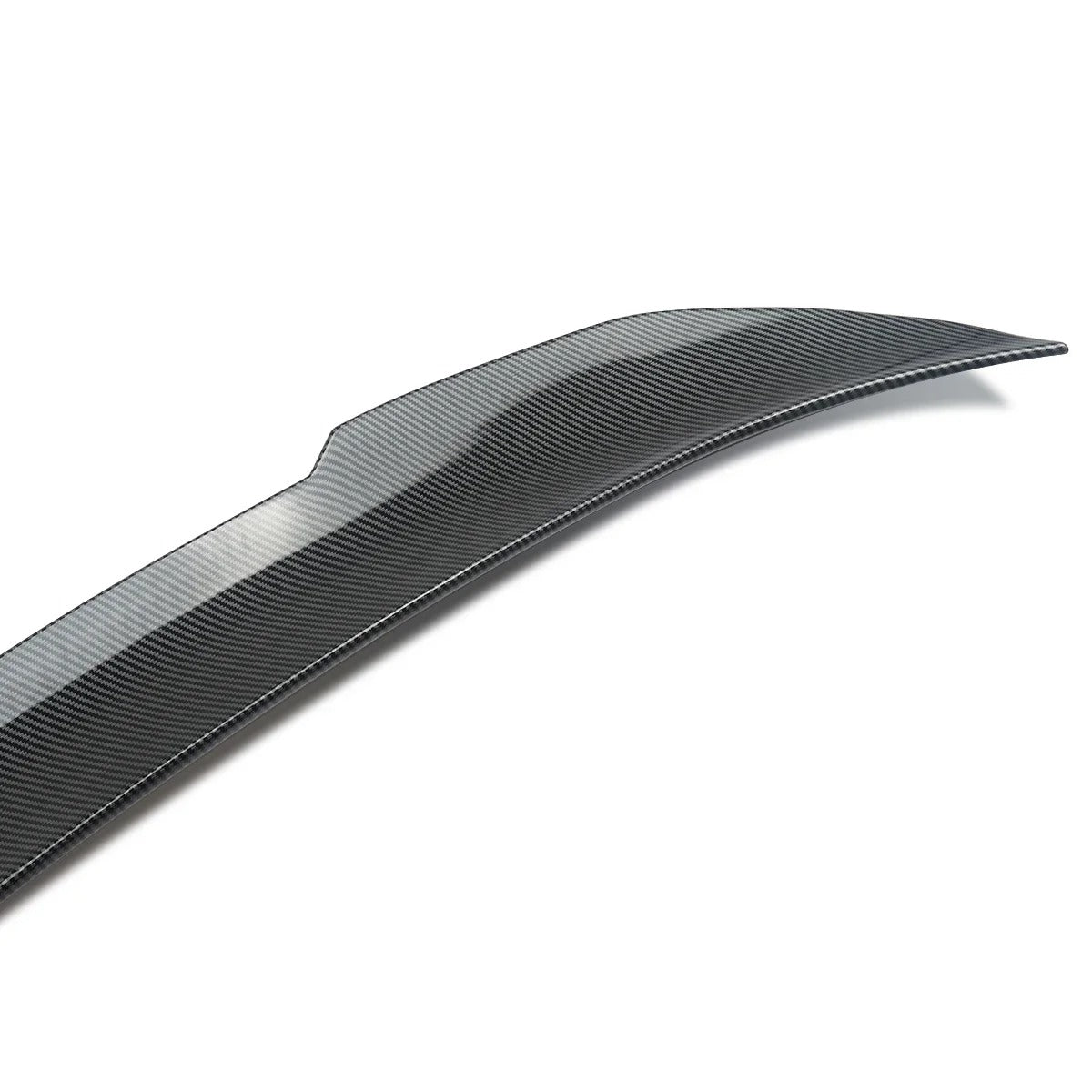 This Photo shows a carbon fiber spoiler with a white background