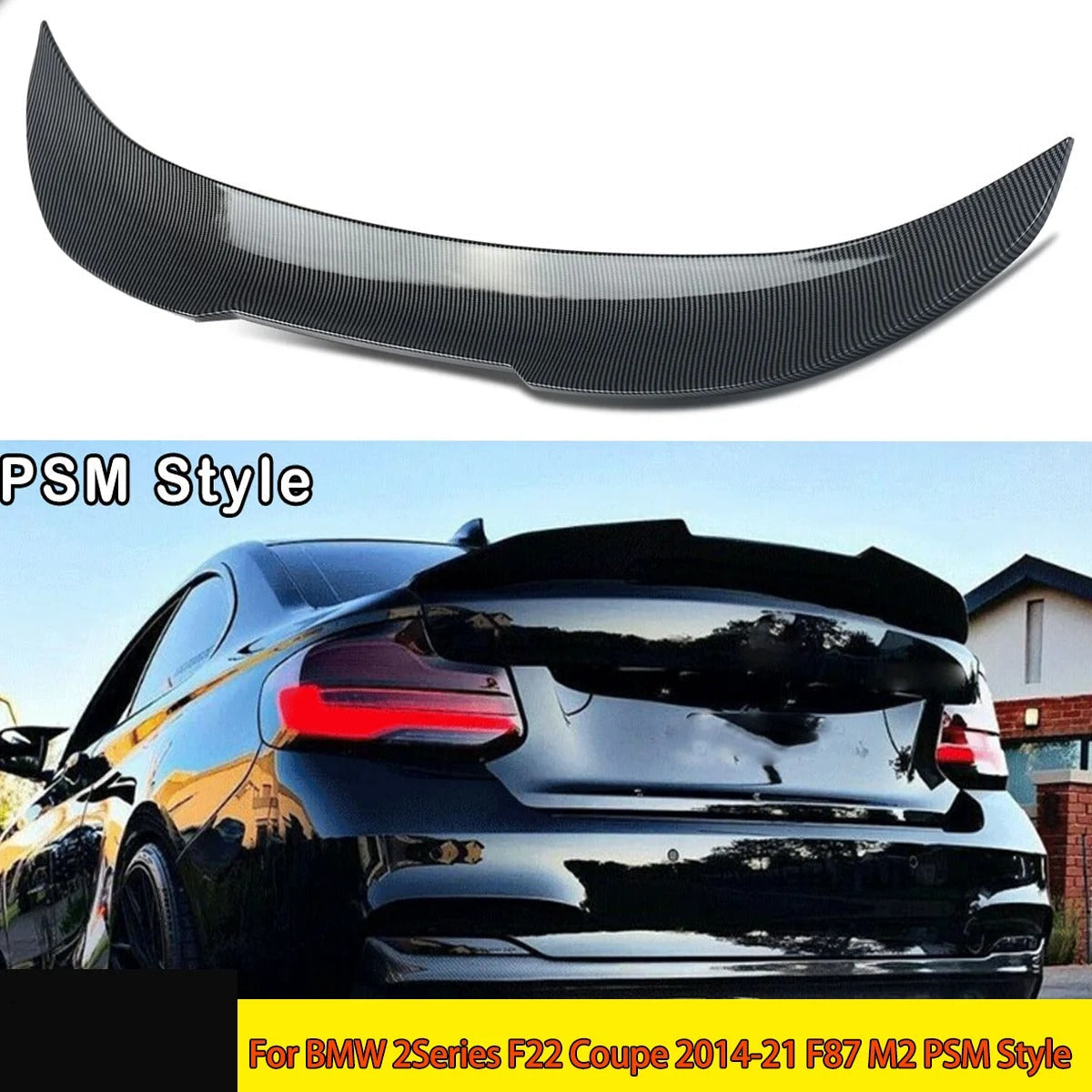 This Photo shows a carbon fiber spoiler with a white background