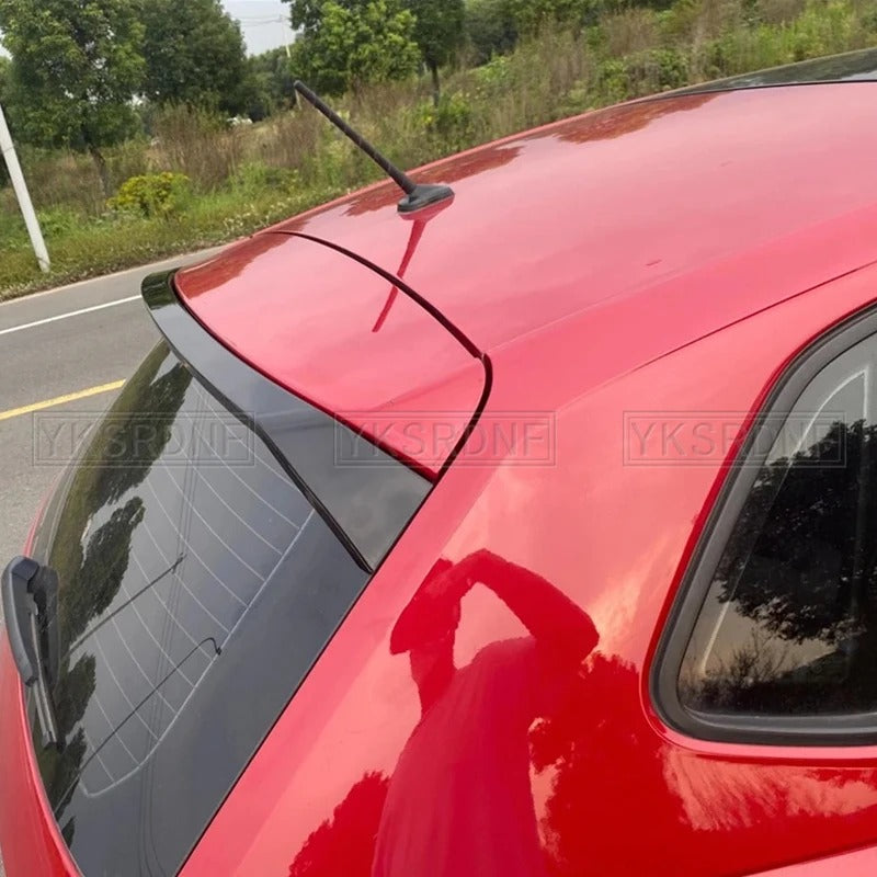 Spoiler for VW Polo MK5 GTI 2012 2013 2014 2015 2016 2017 2018 Glossy Black, here the photo shows the spoiler mounted on the car, shot from the side - M-Pure Dynamics