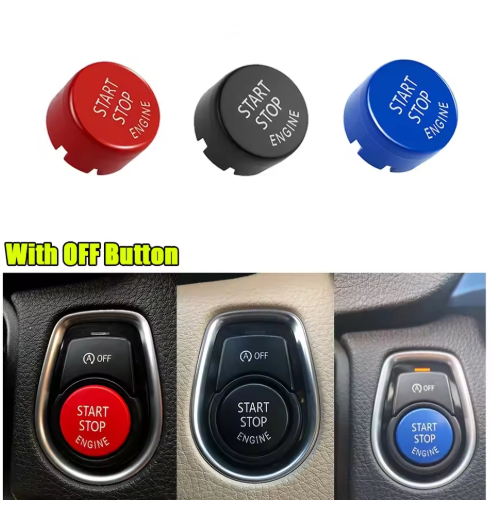 Start Button Cover for BMW 1 2 3 4 Serie X1 F48 F20 F21 F30 F32 F33 F34 F36 F45 F46, the photo shows all the different colors and how they look installed on the car - M-Pure Dynamics