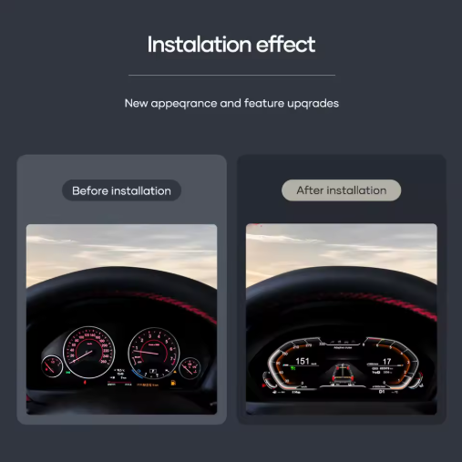 12.3 "1920*720 Car Virtual Cockpit for BMW 3 4 Serie F30 F31 GT-F34 F32 F33 F36 418D, the photo shows before and after the installation of the virtual cockpit - M-Pure Dynamics