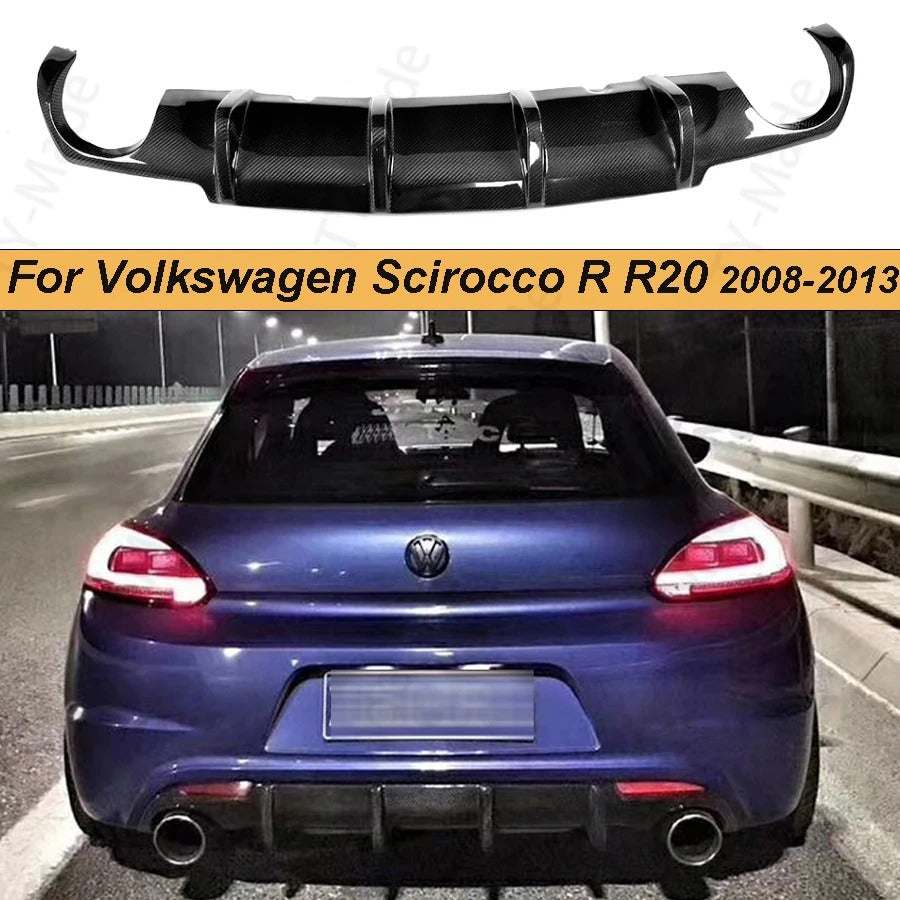 Carbon Diffuser Double/Quadruple exhaust forVolkswagen VW Scirocco R20 2009 - 2013, the photo shows the car with the diffuser mounted - M-Pure Dynamics
