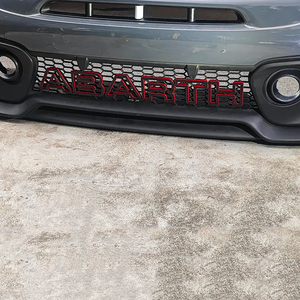 Abarth Letters for front Grillle for Abarth 500 and 595, here the photo shows the Grille with the Red Style - M-Pure Dynamics