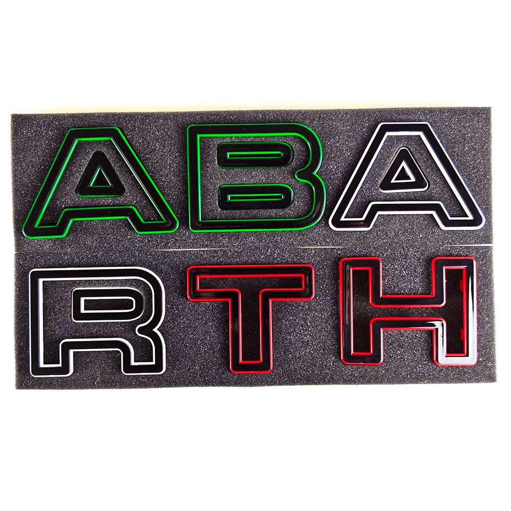 Abarth Letters for front Grillle for Abarth 500 and 595, here the photo shows the Italian Flag style Front Grille - M-Pure Dynamics