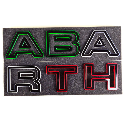 Abarth Letters for front Grillle for Abarth 500 and 595, here the photo shows the Italian Flag style Front Grille - M-Pure Dynamics