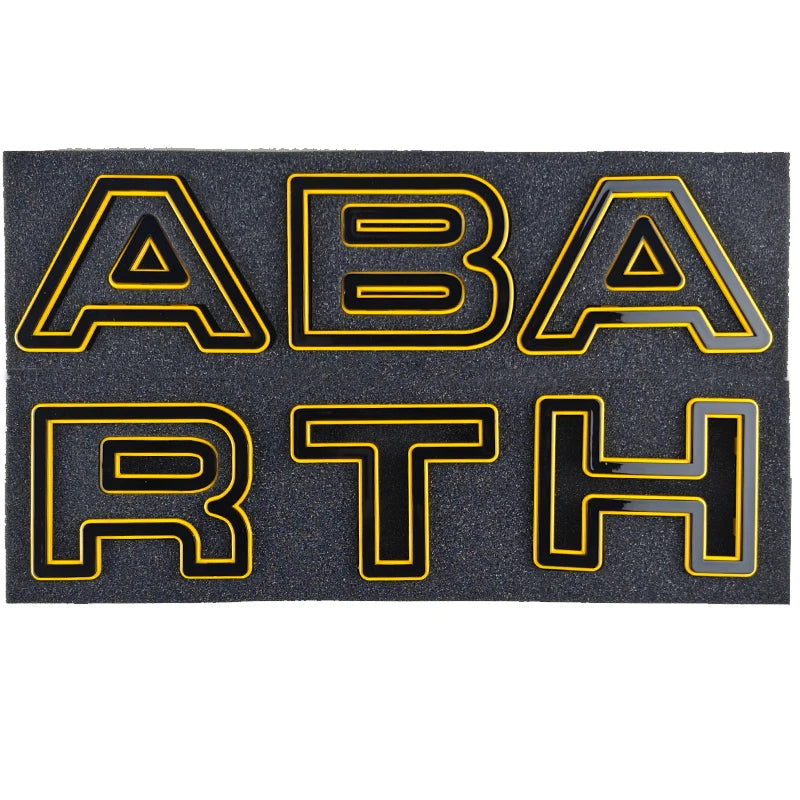 Abarth Letters for front Grillle for Abarth 500 and 595, here the photo shows the yellow style of the front grille - M-Pure Dynamics