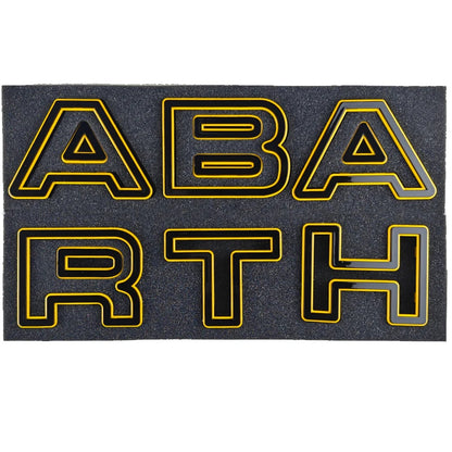 Abarth Letters for front Grillle for Abarth 500 and 595, here the photo shows the yellow style of the front grille - M-Pure Dynamics