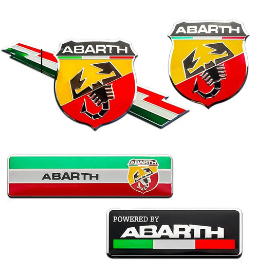 Abarth badge, here the photo shows the different measures of the types - M-Pure Dynamics
