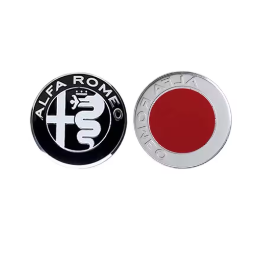 Alfa Romeo Symbol for back, front and Steering Wheel, compatible with Alfa Romeo Giulietta Stelvio MITO Giulia, the photo showsh the silver and black badge - M-Pure Dynamics