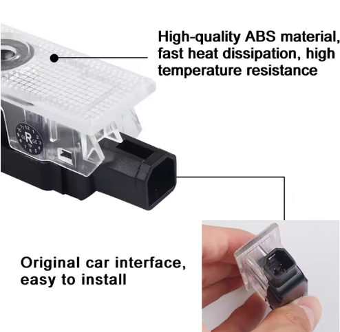 2 pz LED door projector for Alfa Romeo Giulietta, the photo shows how the connector for the pjector look like and how the material is - M-Pure Dynamics