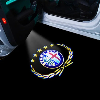 2 pz LED door projector for Alfa Romeo Giulietta, the photo shows one of the styles of the door projectors - M-Pure Dynamics
