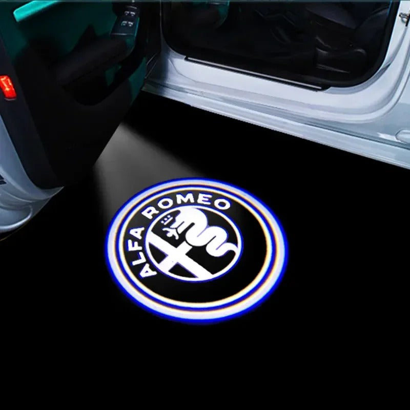 2 pz LED door projector for Alfa Romeo Giulietta, the photo shows one of the styles of the door projectors - M-Pure Dynamics