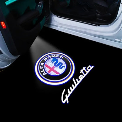 2 pz LED door projector for Alfa Romeo Giulietta, the photo shows one of the styles of the door projectors - M-Pure Dynamics