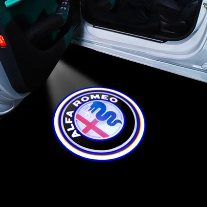 2 pz LED door projector for Alfa Romeo Giulietta, the photo shows one of the styles of the door projectors - M-Pure Dynamics
