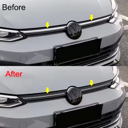 Black front Strip golf 8, the photo shows the black strip mounted with a befor and after - M-Pure Dynamics
