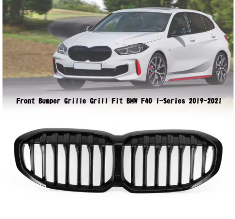 Black Front Grille bmw F40 here the photo shows te car with the mounted grille and also the grille inself - M-Pure Dynamics