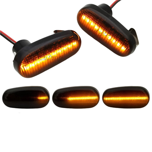 Amber LED marker lights with close-up views on a white background, featuring the brand 'Malca Yang'.