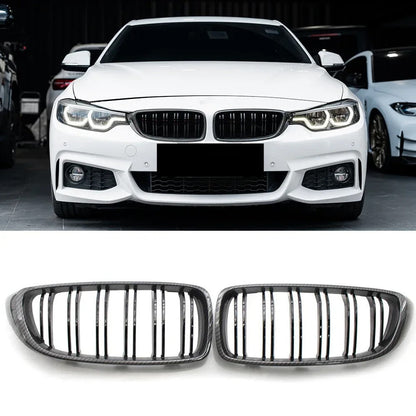 Front Grille M4 Style for BMW F32 F33 F36 F80 F82 2013-2020 Cabriolet Coupe 425i 430i 440i 435i, the photo shows the car with the front grille installed and shows closely the product itself- M-Pure Dynamics