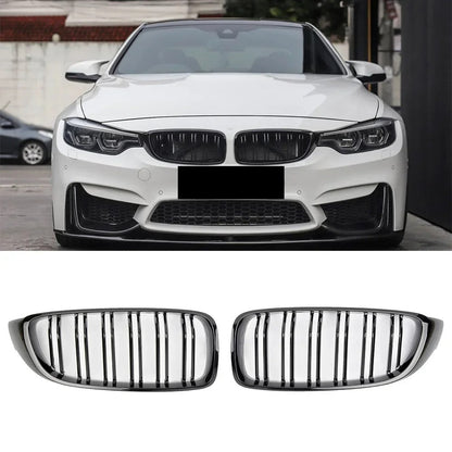 Front Grille M4 Style for BMW F32 F33 F36 F80 F82 2013-2020 Cabriolet Coupe 425i 430i 440i 435i, the photo shows the car with the front grille installed and shows closely the product itself- M-Pure Dynamics
