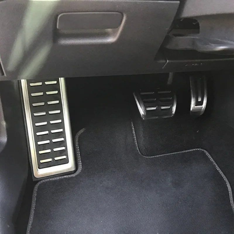 Pedal Cover Inox Metal for Volkswagen VW Golf 7 8 GTi MK7 Polo A05 Passat B8 Skoda Kodiaq Rapid Octavia 5E 5F A7 2014-2023 this photo showcases the metal covers for the pedals up close- M-Pure Dynamics