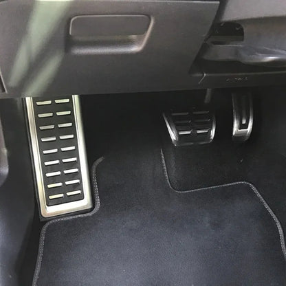 Pedal Cover Inox Metal for Volkswagen VW Golf 7 8 GTi MK7 Polo A05 Passat B8 Skoda Kodiaq Rapid Octavia 5E 5F A7 2014-2023 this photo showcases the metal covers for the pedals up close- M-Pure Dynamics