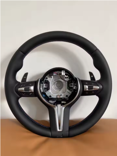 Steering Wheel M-Sport Leather for F10 F11 F15 F16 F20 F30 F31 F32 F36, here the photo shows te steering wheel up close - M-Pure Dynamics