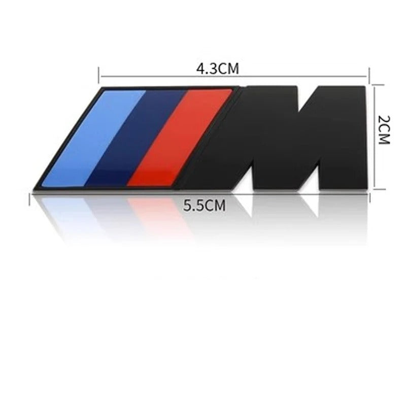 M Power Performance Badge, this photo shows the black badhe with the dimensions - M-Pure Dynamics