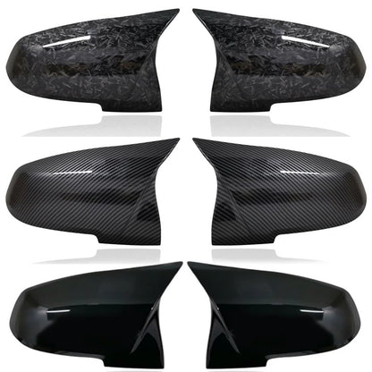 BMW M3 F80 M4 F82 F83 Carbon Fiber Mirror Cover Caps, the photo shows the carbon fiber, forged carbon and black look mirror caps - M-Pure Dynamics