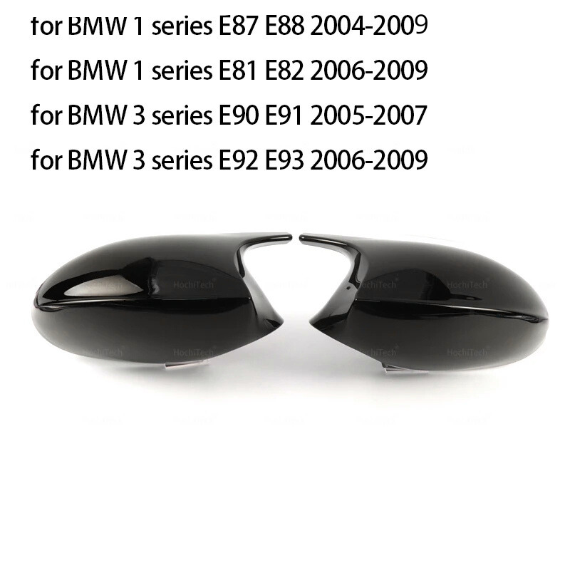 M Style Mirror Cover Caps for BMW Series 1 3 E87 E81 E82 E90 E91 E92 E93 , the photo shows the carbon fiber look variant and the specifics for every verision of the car- M-Pure Dynamics