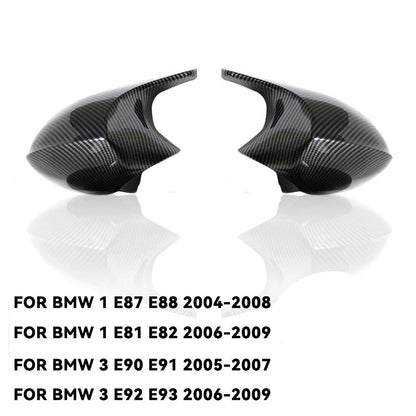 M Style Mirror Cover Caps for BMW Series 1 3 E87 E81 E82 E90 E91 E92 E93 , the photo shows the carbon fiber look variant and the specifics for every verision of the car- M-Pure Dynamics