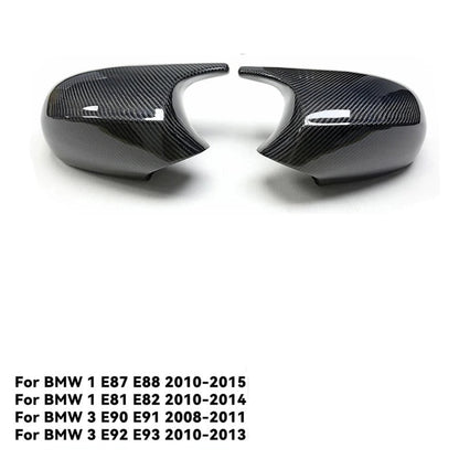 M Style Mirror Cover Caps for BMW Series 1 3 E87 E81 E82 E90 E91 E92 E93 , the photo shows the carbon fiber look variant and the specifics for every verision of the car- M-Pure Dynamics